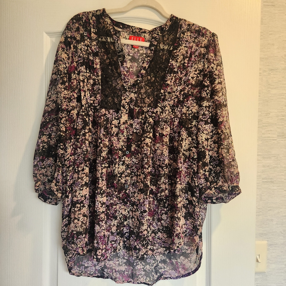 Elle Floral Blouse Size XL Euc - Picture 1 of 5